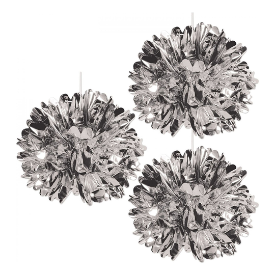 Pom Pom Silvermetallic Hängande Dekoration - 3-pack