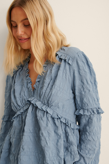 NA-KD Boho Recycled lS volangblus med struktur - Blue