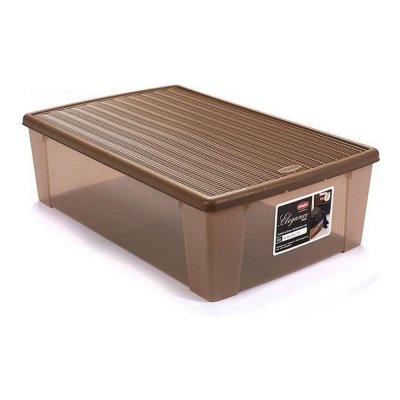 Låda med lock Elegance Beige Plast (38,5 x 17 x 59,5 cm)