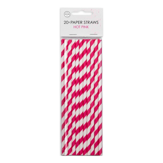 Papperssugrör Hot Pink Randiga - 20-pack