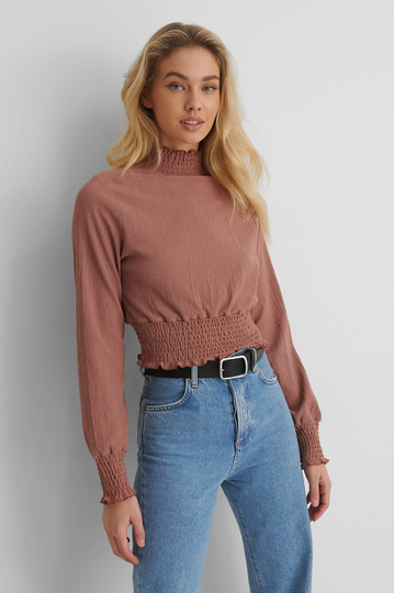 NA-KD Boho Crepe-Topp Med Smockmidja - Pink