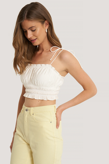 NA-KD Boho Topp Med Rysch - White