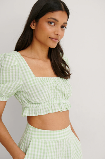 NA-KD Boho Ekologisk Croppad Topp - Green,Checkered