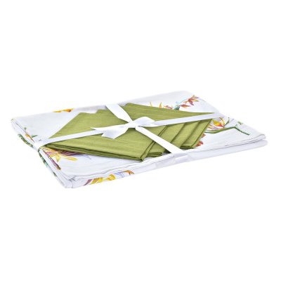 Bordslinneset DKD Home Decor Tropiskt Polyester Bomull Grön (150 x 150 x 0,5 cm)