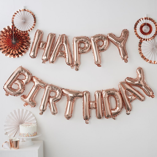 Ballonggirlang - Happy Birthday - Roséguld