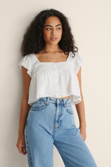NA-KD Boho Recycled dobbytopp med knäppning - White