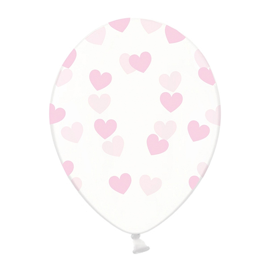 Ballonger Transparenta med Ljusrosa Hjärtan - 6-pack