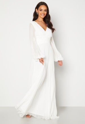 Goddiva Pleated Balloon Sleeve Maxi Dress White White XS (UK8)