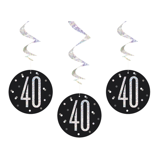 Swirls Siffra 40 Svart/Silver Hängande Dekoration - 6-pack