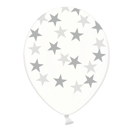 Ballonger Transparenta med Silverstjärnor - 6-pack