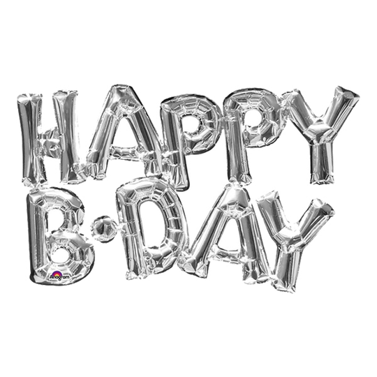 Bokstavsballong Happy B-Day Silver