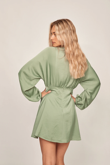 NA-KD Boho Miniklänning med ballongärmar - Green