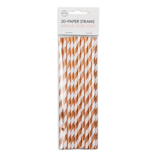 Papperssugrör Roséguld Metallic Randiga - 20-pack
