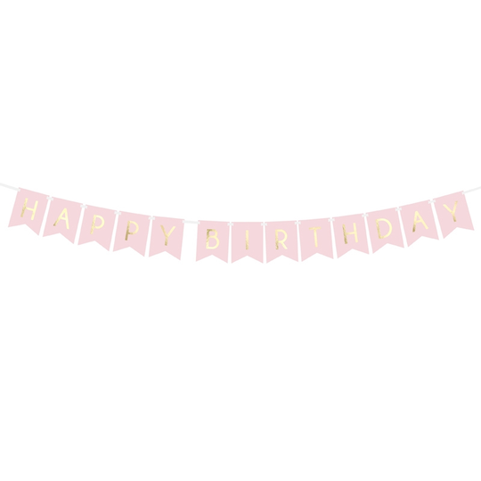 Vimpel - Happy Birthday - Rosa/Guld