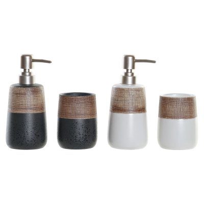 Badkit DKD Home Decor Vit Brun Svart Stengods Boho (2 pcs)