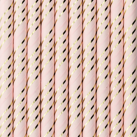 Sugrör - Stripes - Rosa/Guldmetallic