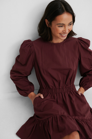 NA-KD Boho Långärmad Skjortklänning Med Elastisk Midja - Red