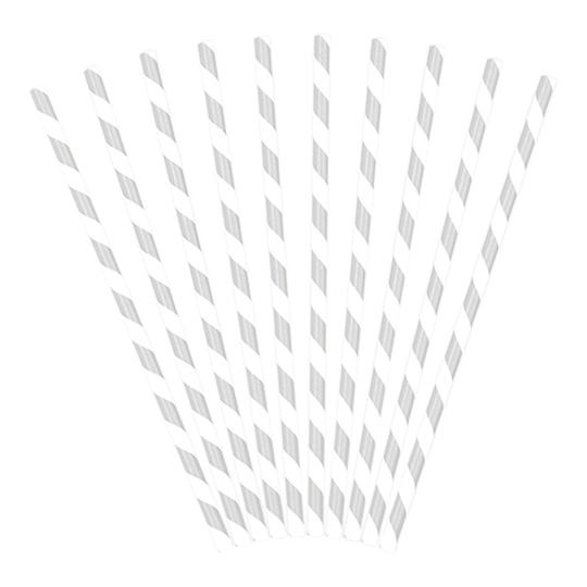 Papperssugrör Silver/Vit Randiga - 10-pack