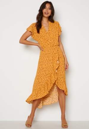 AX Paris Wrap Frill High Low Maxi Dress Yellow S (UK10)