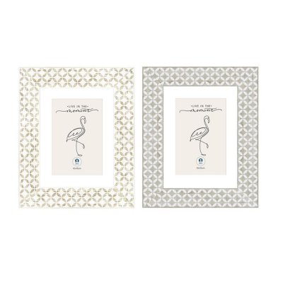 Fotoram DKD Home Decor Glas Grå Beige Trä MDF Boho (2 antal) (18 x 2 x 23 cm)
