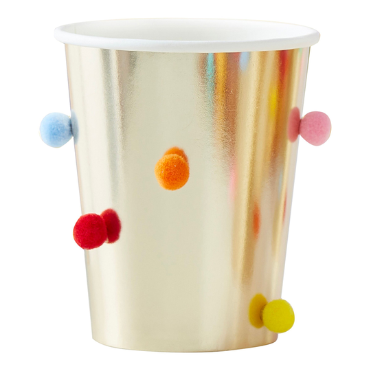 Pappersmuggar Guld med PomPom - 8-pack