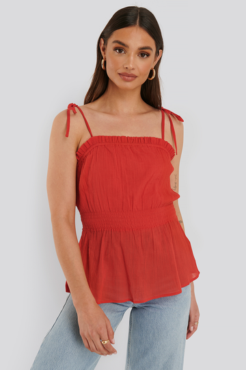 NA-KD Boho Linne Med Axelband Och Smock - Red