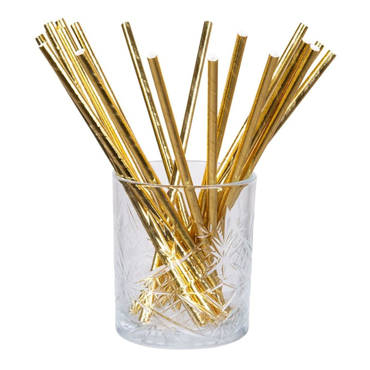 Guld Papperssugrör Metallic - 24-pack