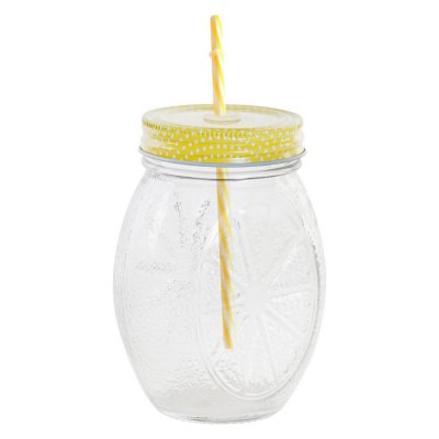 Muggen med Sugrör DKD Home Decor Metall Glas (330 ml) (9 x 6.5 x 13.5 cm)