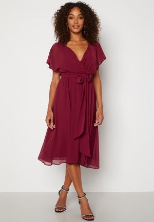 Goddiva Flutter Chiffon Midi Dress Berry XS (UK8)