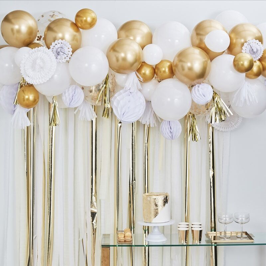 Ballongbågekit - Med tassels - Vit/Guld