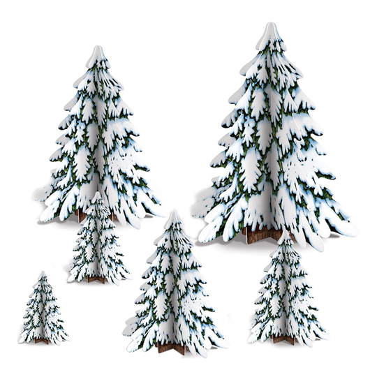 Snötäckta Granar 3D Bordsdekoration - 6-pack