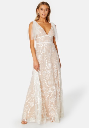 Goddiva Embroidered Lace Flutter Maxi Dress White S (UK10)