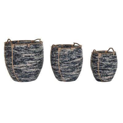 Korg - set DKD Home Decor Svart Vit Rattan Boho (56 x 56 x 60 cm)