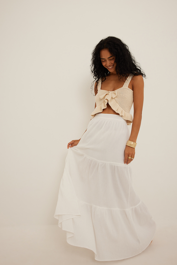 NA-KD Boho Maxi panelkjol i mjuk bomull - White