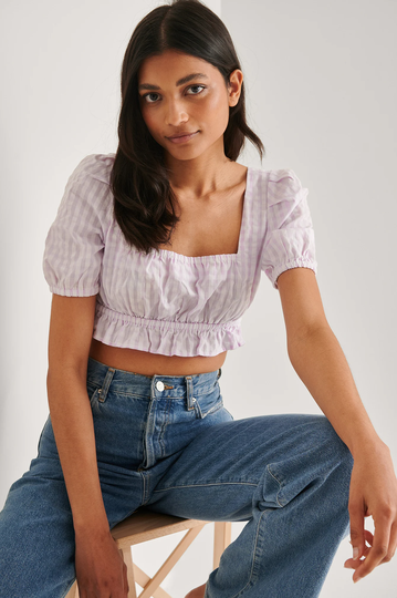 NA-KD Boho Ekologisk Croppad Topp - Purple,Checkered