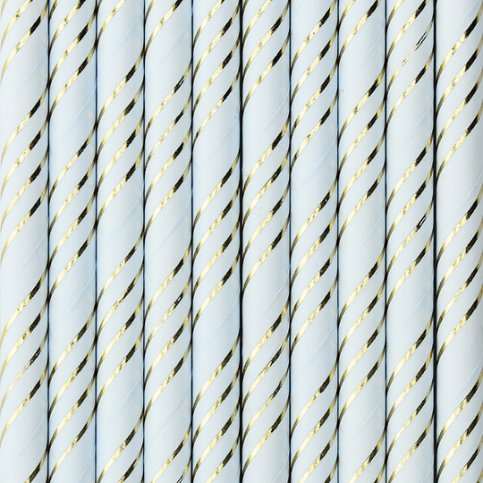 Sugrör - Stripes - Blå/Guldmetallic