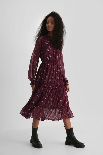 NA-KD Boho Midiklänning Med Hög Volangkrage - Flower