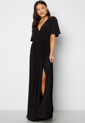 Goddiva Flutter Sleeve Maxi Dress Black S (UK10)