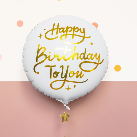 Folieballong - Happy Birthday to you - Vit/Guld