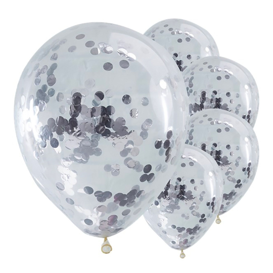 Konfettiballonger Silverkonfetti - 5-pack