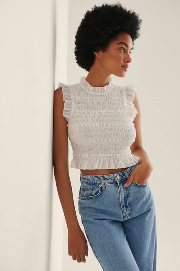 NA-KD Boho Strukturerad Ryschblus - White