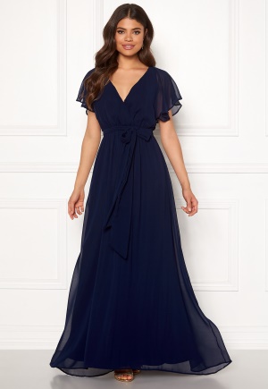Goddiva Flutter Chiffon Maxi Dress Navy M (UK12)
