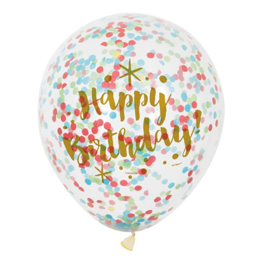 Konfettiballonger Flerfärgad Happy Birthday - 6-pack