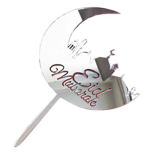 Eid Mubarak Cake Topper i Akrylplast - Silver
