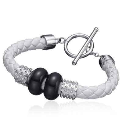 Damarmband Time Force TJ1214B01N Vit Svart Läder Stål Stål/Läder (21 cm)