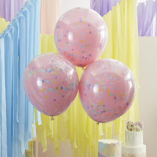 Stora konfettiballonger - Dubbelskiktat - Pink/Pastel