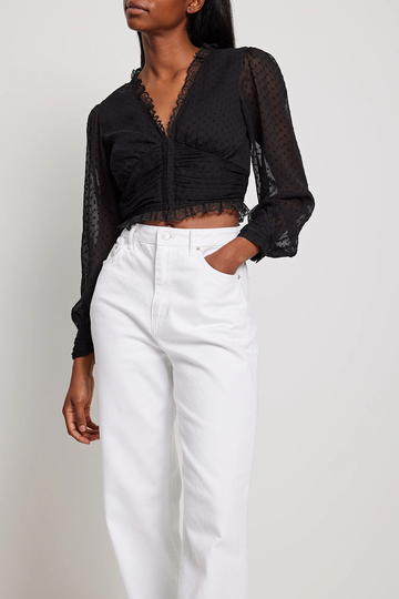 NA-KD Boho V-ringad dobbyblus - Black
