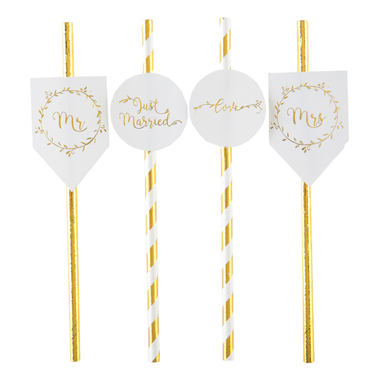 Papperssugrör Just Married - 8-pack