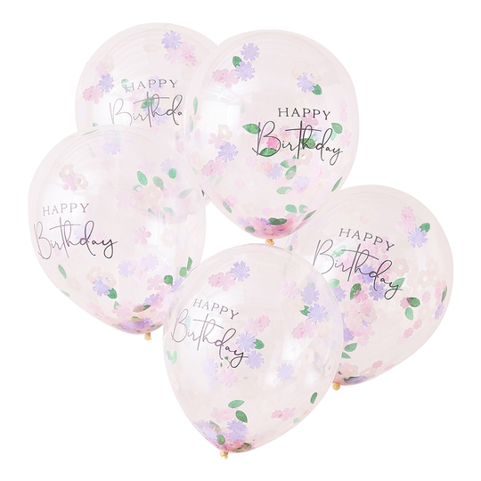 Konfettiballonger Happy Birthday Flerfärgade - 5-pack