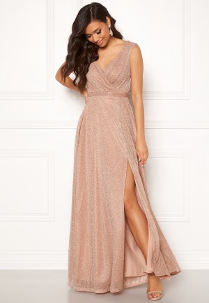 Goddiva Glitter Wrap Maxi Dress Nude L (UK14)